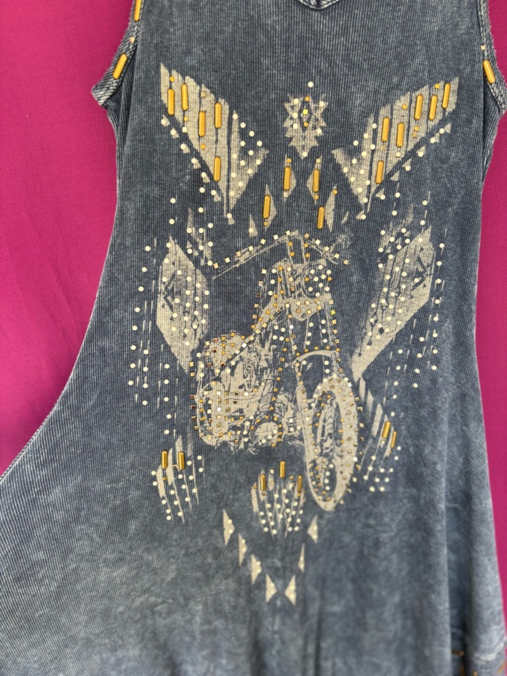 Vocal Y2K Studded Motorcycle Tank Dress Blue Asymmetrical Hem Small